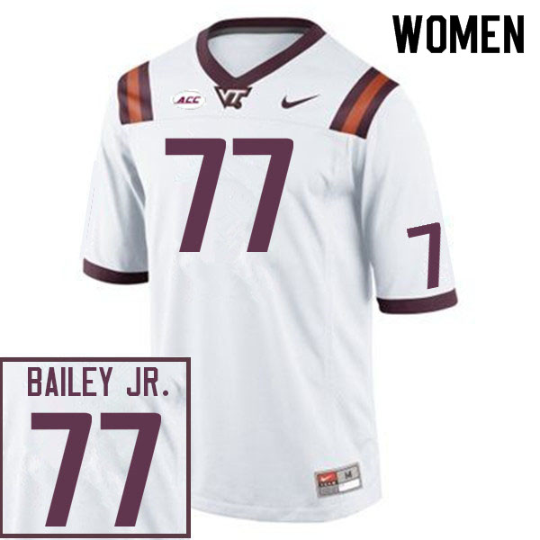 Women #77 Derrell Bailey Jr. Virginia Tech Hokies College Football Jerseys Sale-White